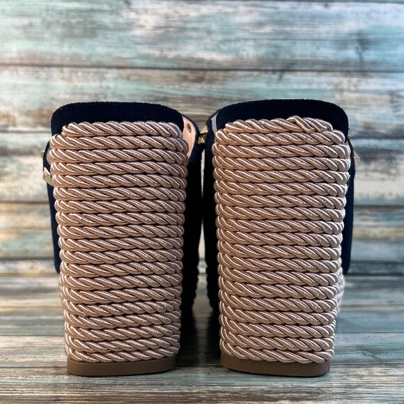 Marc Fisher Platform Slide Sandal Womens 8M Blue Suede Rope Wedge Heel Studded. - Picture 6 of 12